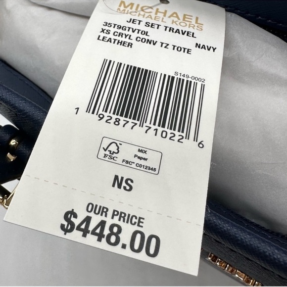 Michael Kors Jet Set Travel Extra-Small Top Zip Tote Bag Navy Blue/Gold - Picture 9 of 9